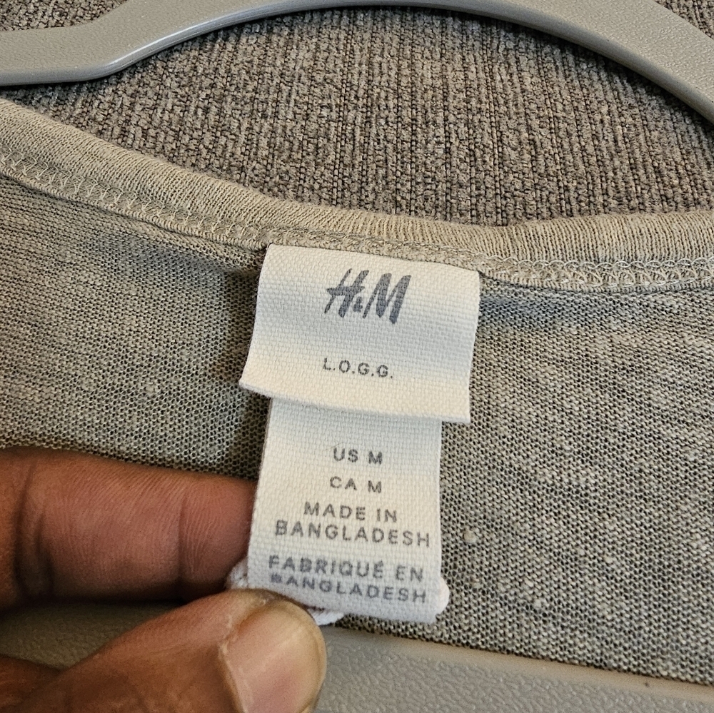 H&M Gray Linen Relaxed Fit Slouchy Casual Minimalist Crop ShortSleeve Top Medium - Picture 4 of 5